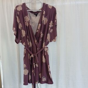 torrid Dusty Mauve Floral Mock Wrap Tunic With Pink Blooms